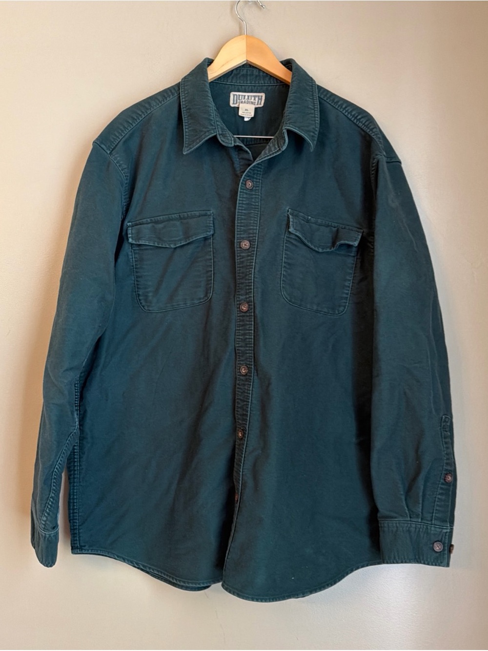 Duluth Trading Co Heavyweight Cotton Work Shirt Green XL Button Up Long Sleeve